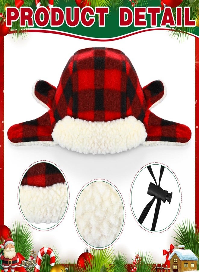 طقم سيل تراينجل مكون من قطعتين: قبعة للكلاب مع واقيات للأذنين ووشاح محبوك أحمر، قبعة شتوية دافئة قابلة للتعديل للكلاب الصغيرة والمتوسطة والكبيرة، بنقشة مربعات حمراء وسوداء. - Image 3